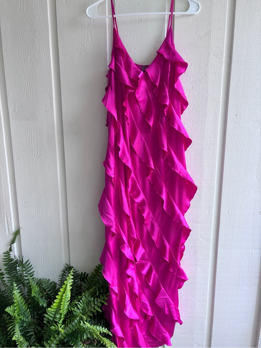 Anthropologie Hot Pink Ruffle Slip Dress